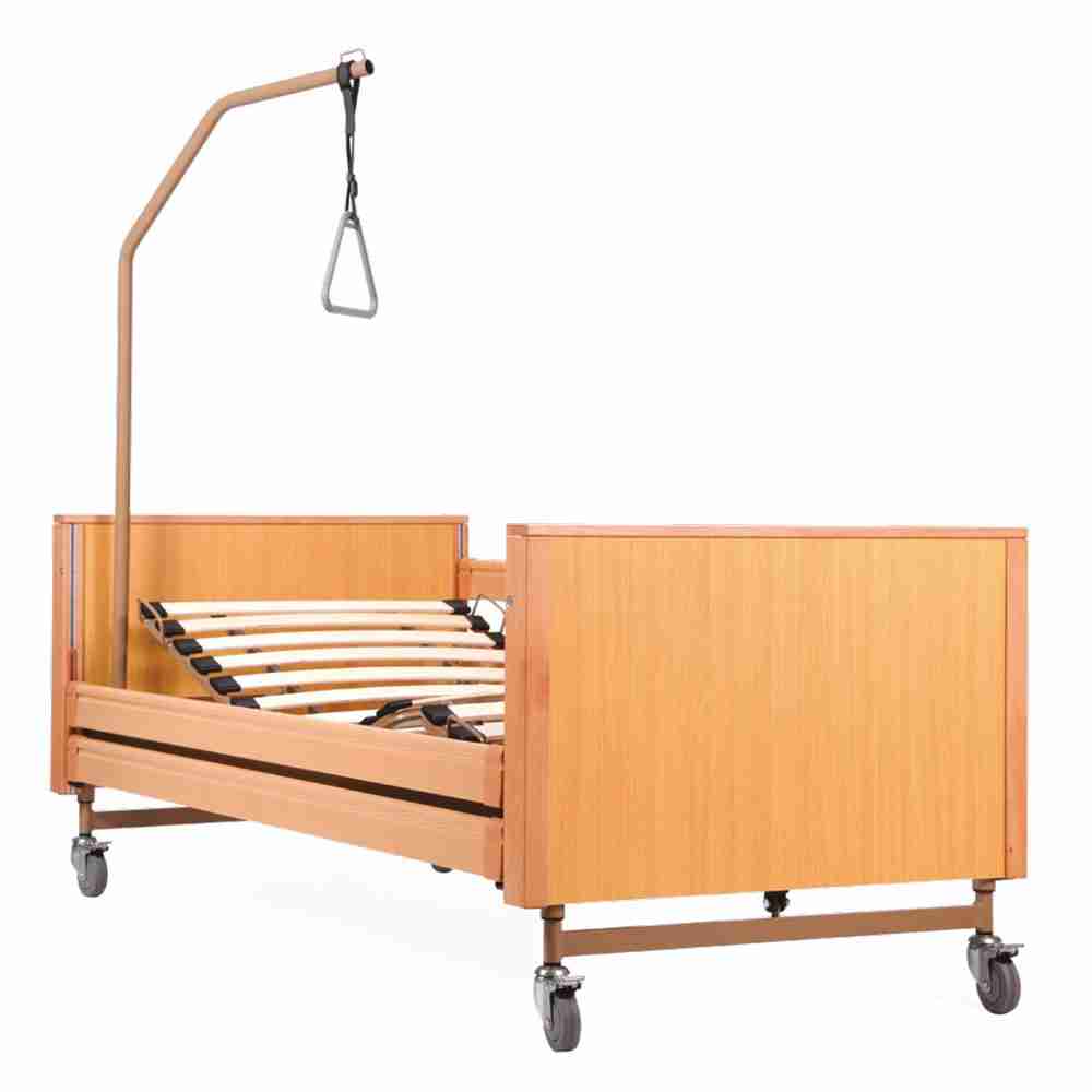 LETTO ORTOPEDICO ELETTRICO A 4 SEZIONI REGOLABILI PER ANZIANI E DISABILI CON SPONDE ESTRAIBILI - SOCRATE WOODEN BAR
