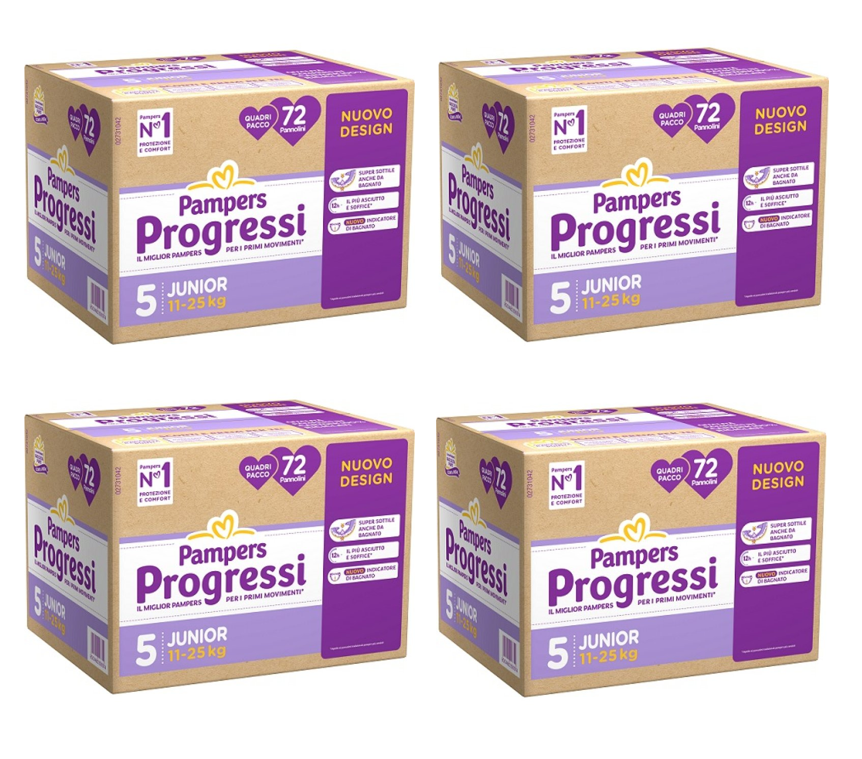4 CONFEZIONI PANNOLINI PAMPERS PROGRESSI TAGLIA 5 JUNIOR