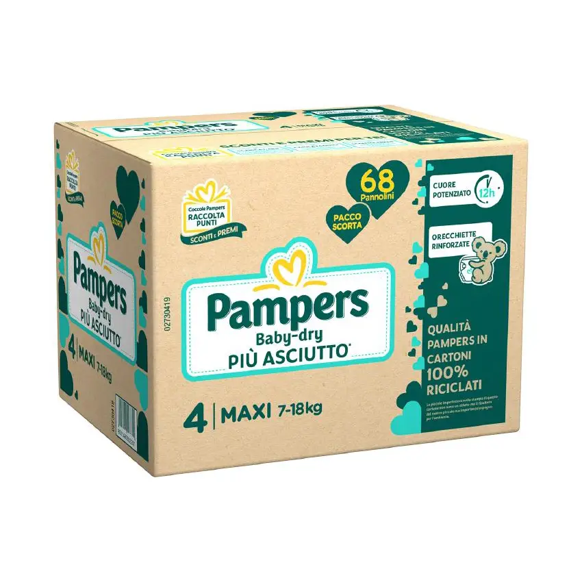 PSNNOLINI PAMPERS BABYDRY PACCO SCORTA QUADRIPACK TAGLIA 4 MAXI 68 PZ
