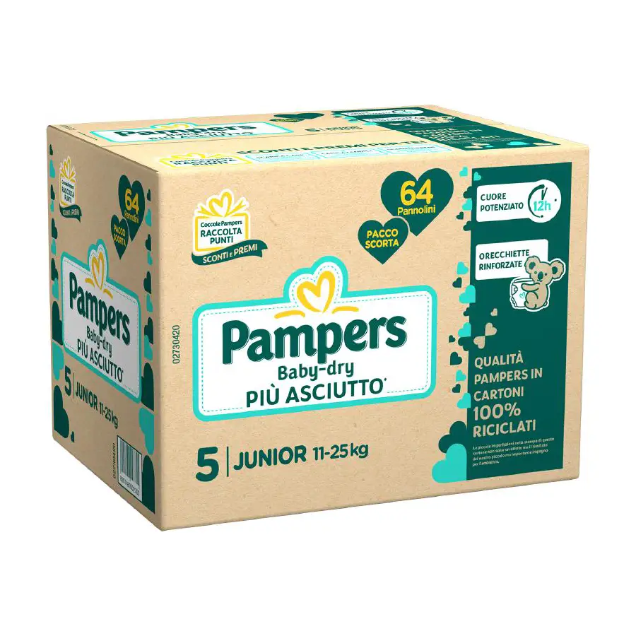 PANNOLINI PAMPERS BABYDRY PACCO SCORTA QUADRIPACK TAGLIA 5 JUNIOR 64 PZ